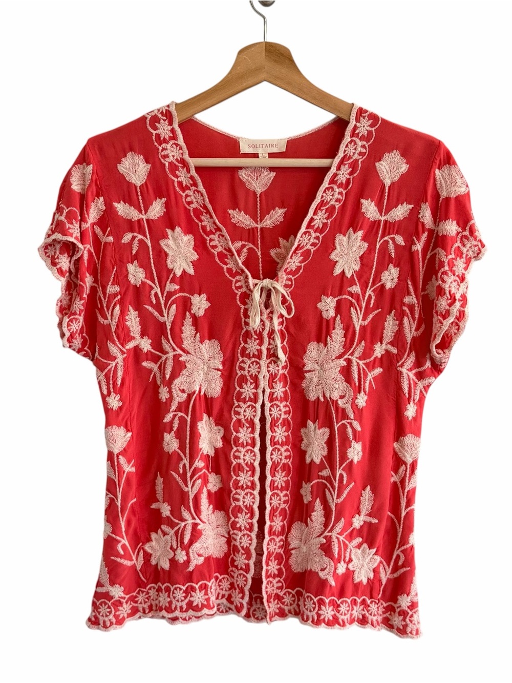 Solitaire Womens Boho Festival Embroidered Cardigan Top Size L Floral Cottage